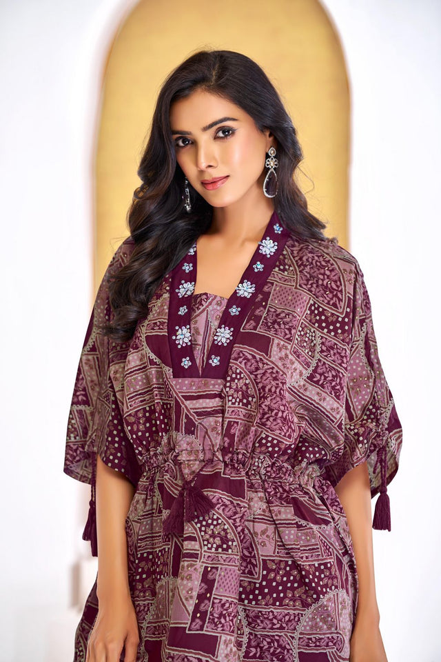 Wine Printed Modal Chanderi Co-Ord Set