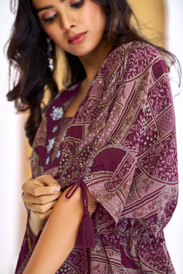 Wine Printed Modal Chanderi Co-Ord Set