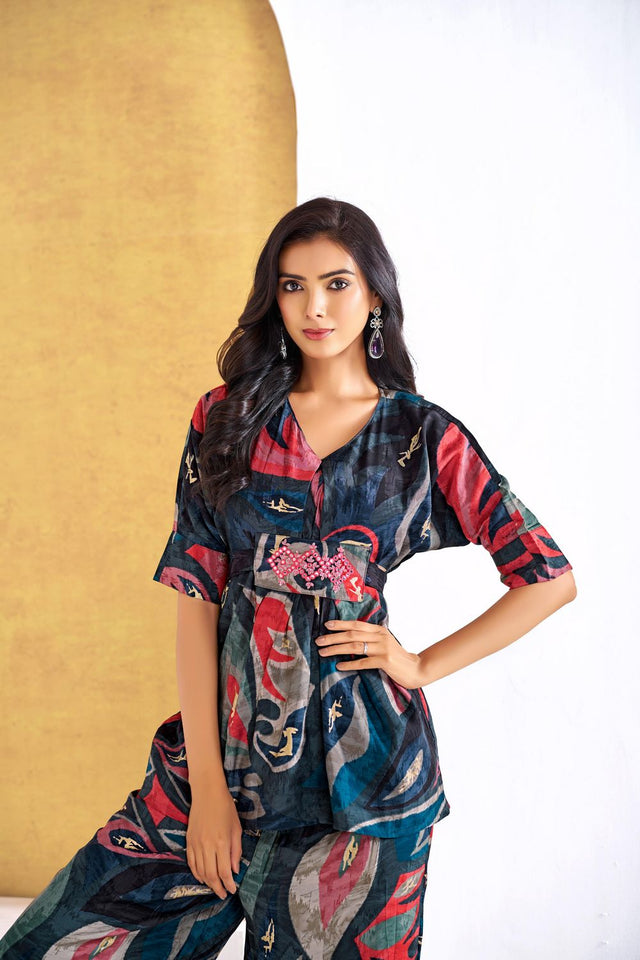 Blue Printed Modal Chanderi Co-Ord Set
