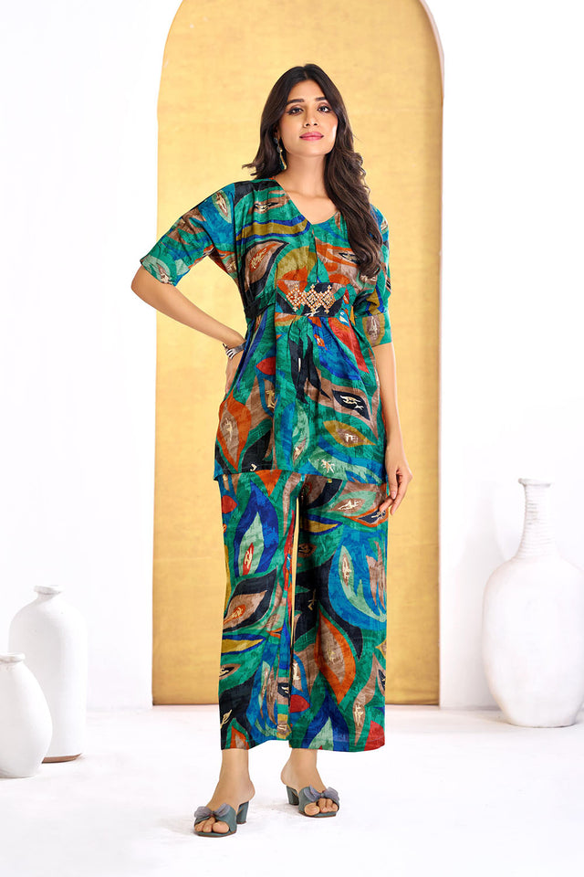 Green Printed Modal Chanderi Co-Ord Set