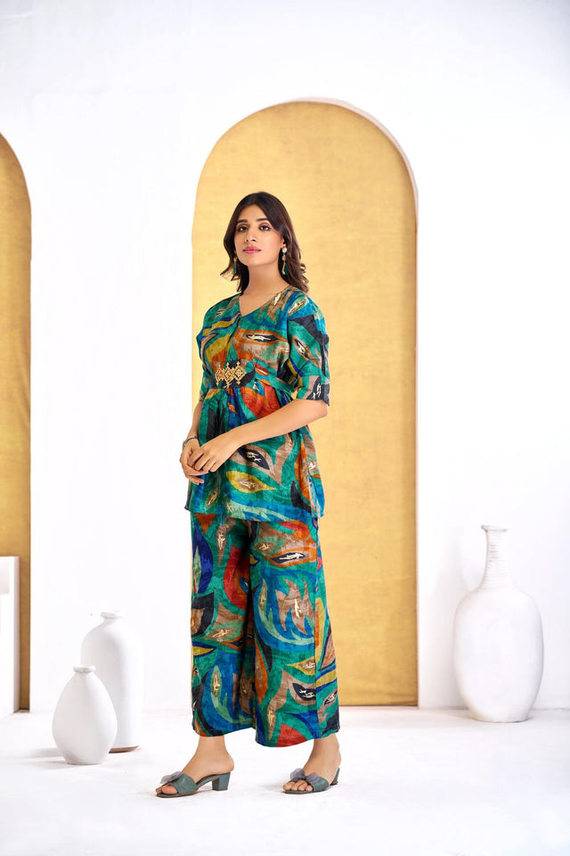 Green Printed Modal Chanderi Co-Ord Set