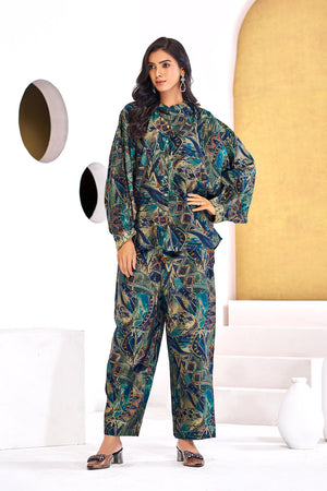 Turquoise Printed Modal Chanderi Co-Ord Set