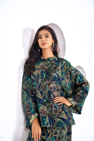 Turquoise Printed Modal Chanderi Co-Ord Set