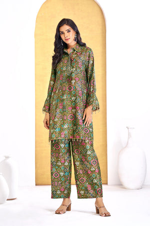 Olive Green Printed Modal Chanderi Co-Ord Set