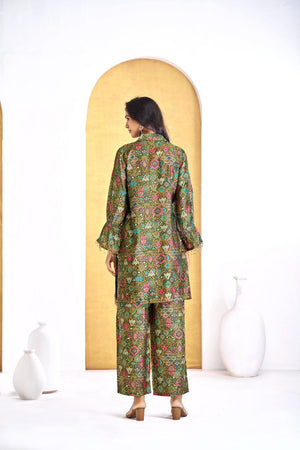 Olive Green Printed Modal Chanderi Co-Ord Set
