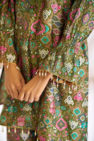 Olive Green Printed Modal Chanderi Co-Ord Set
