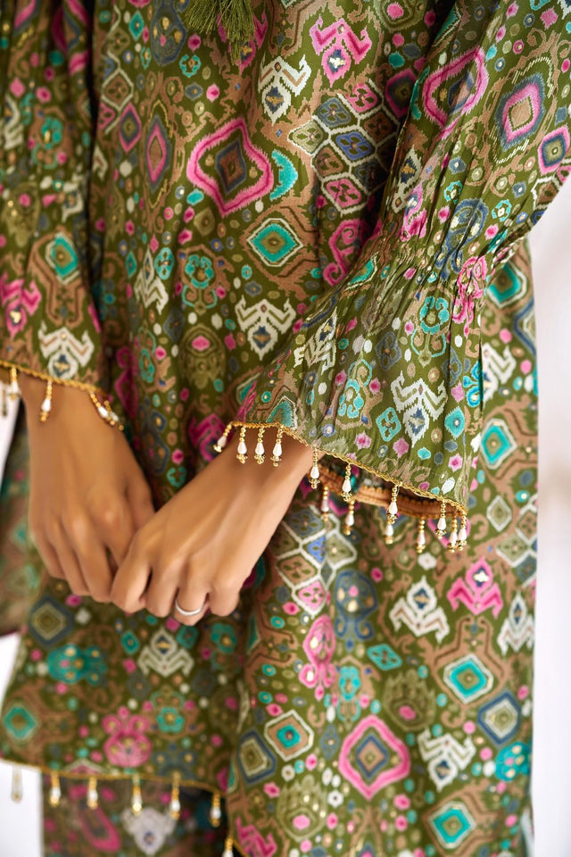 Olive Green Printed Modal Chanderi Co-Ord Set