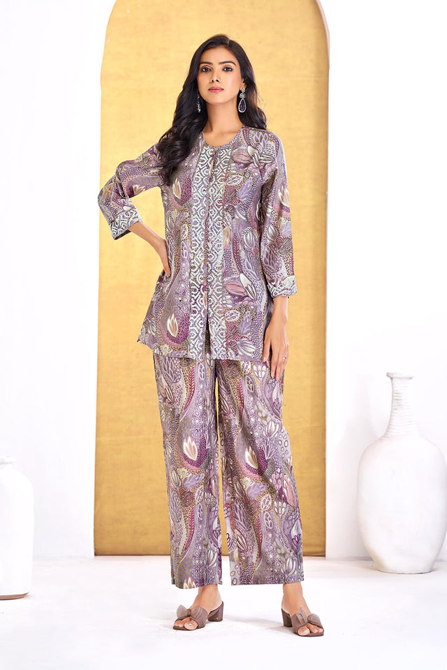 Orange Printed Modal Chanderi Co-Ord Set