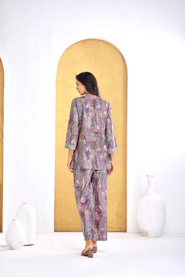 Orange Printed Modal Chanderi Co-Ord Set