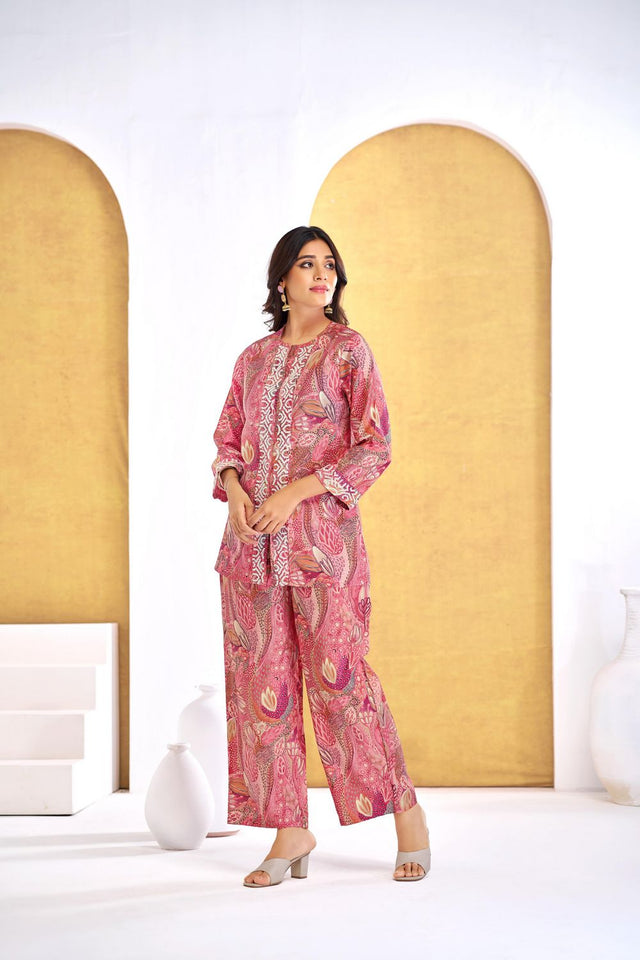 Rust Printed Modal Chanderi Co-Ord Set