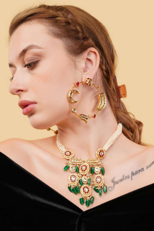 Multi-Color Alloy Chandbali Earrings