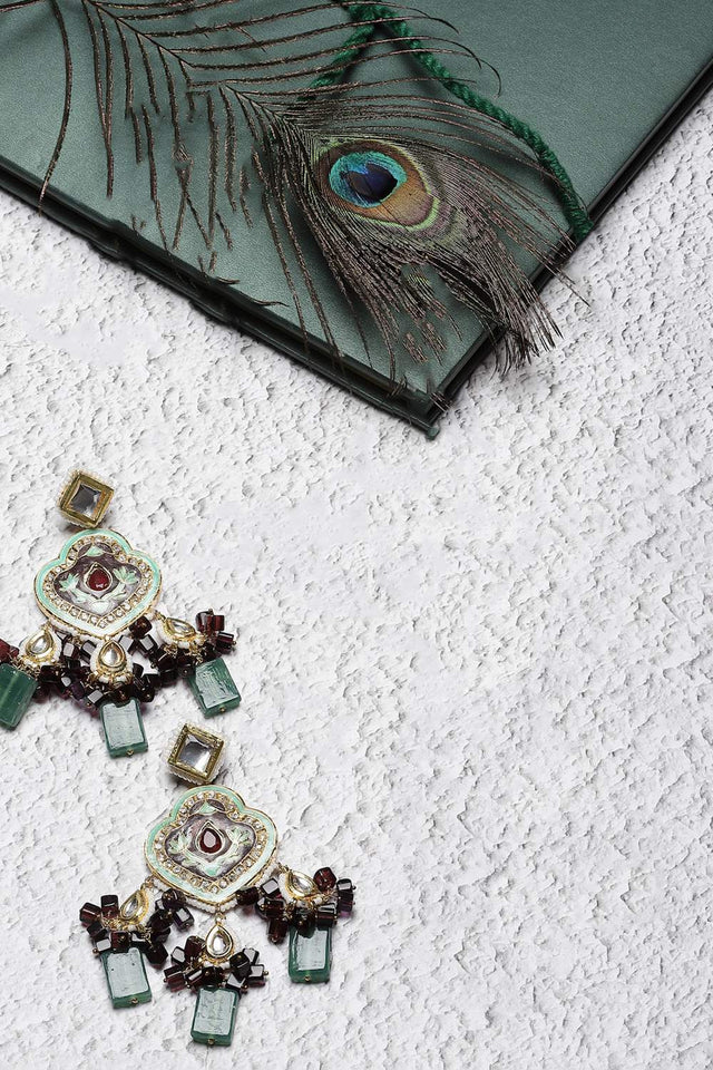 Multi-Color Beaded Alloy Earrings