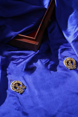 Gold And White Drop Earring With Kundan And Pearls