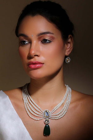 Silver And Gold Drop Earring With Kundan And American Diamonds