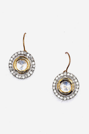 Silver And Gold Drop Earring With Kundan And American Diamonds