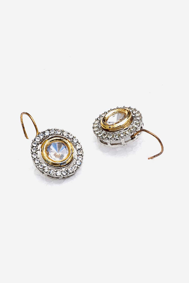 Silver And Gold Drop Earring With Kundan And American Diamonds