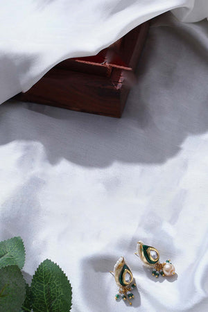 Green And Cream Drop Earring With Kundan And Pearls