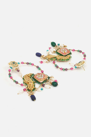 Pink And Cream Drop Earring With Kundan And Pearls