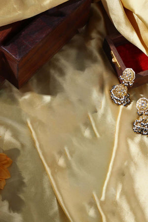 Blue And Cream Jhumkas Earring With Kundan And American Diamonds