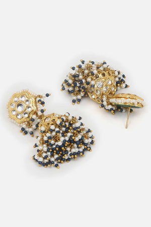 Blue And Cream Jhumkas Earring With Kundan And American Diamonds