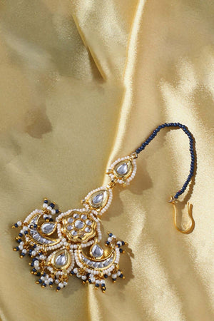 Blue And Cream Maang Tikka Head Jeweler With Kundan And Pearls