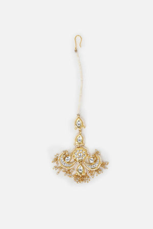 Cream And Gold Maang Tikka Head Jeweler With Kundan And Pearls