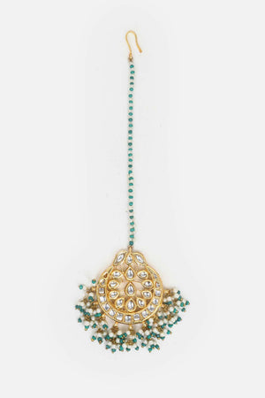 Green And Cream Maang Tikka Head Jeweler With Kundan And Pearls