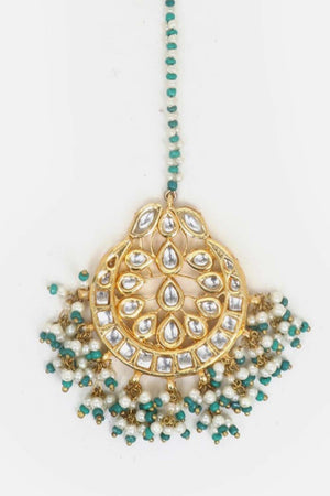 Green And Cream Maang Tikka Head Jeweler With Kundan And Pearls