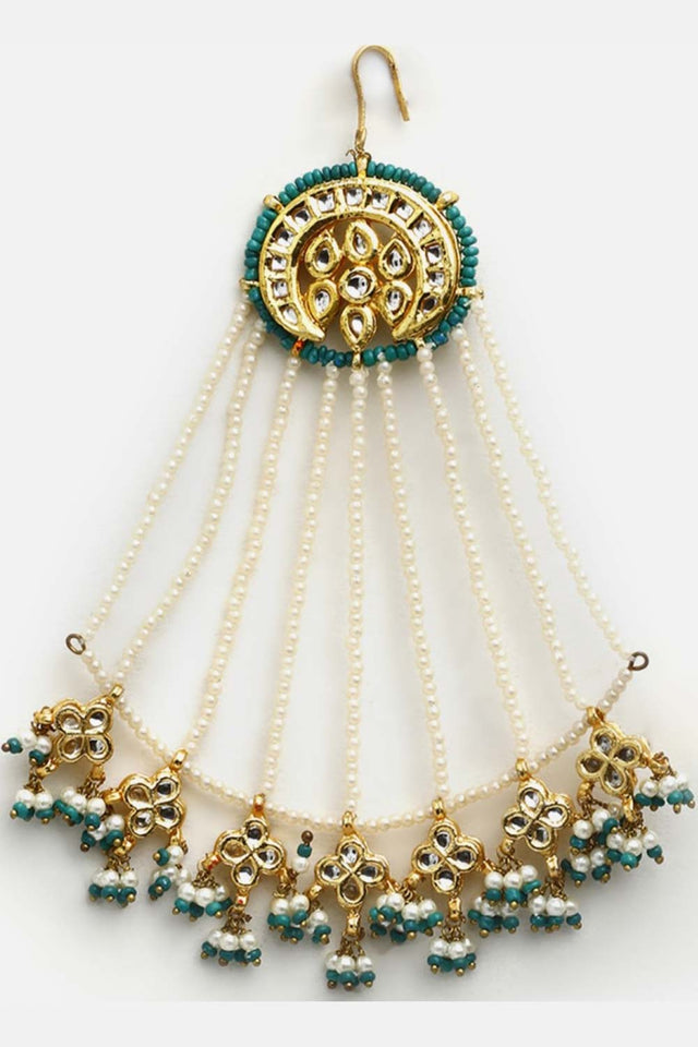 Green And Cream Passa Head Jeweler With Kundan And Pearls