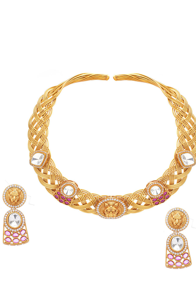Multi-Color Brass Necklace & Earring Set