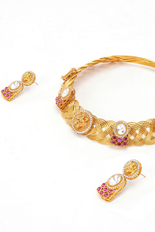 Multi-Color Brass Necklace & Earring Set