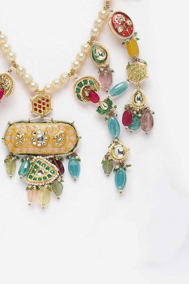 Multi-Color Beaded Alloy Necklace Set