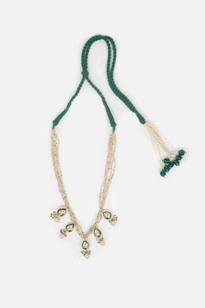 Green And Cream Haar Necklace With Kundan And Pearls