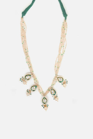 Green And Cream Haar Necklace With Kundan And Pearls