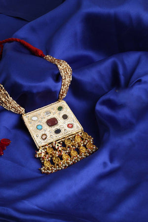 Peach And Green Haar Necklace Kundan And Pearls