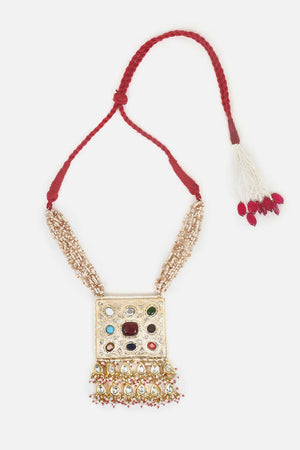 Peach And Green Haar Necklace Kundan And Pearls