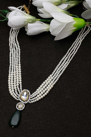 Green And Cream Haar Necklace Kundan And American Diamonds