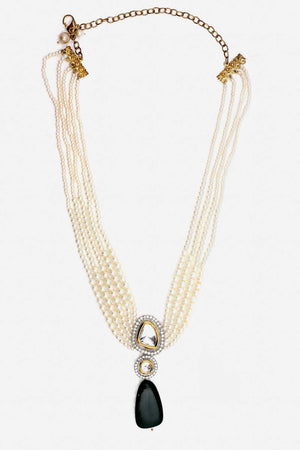 Green And Cream Haar Necklace Kundan And American Diamonds