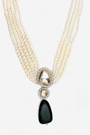 Green And Cream Haar Necklace Kundan And American Diamonds