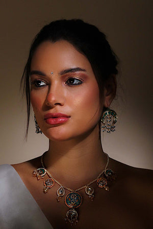 Blue And Orange Haar Necklace Kundan And American Diamonds