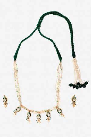 Green, Peach And Gold Necklace With Earring Jeweler Set Kundan And Pearls