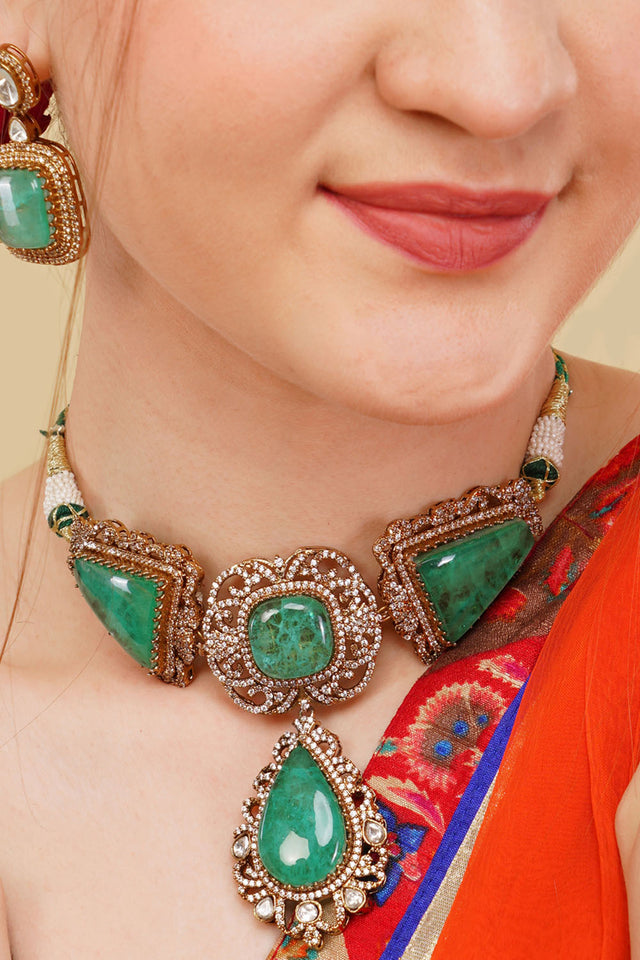 Multi-Color Brass Necklace & Earring Set