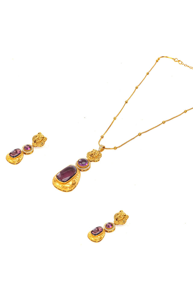 Multi-Color Brass Necklace & Earring Set