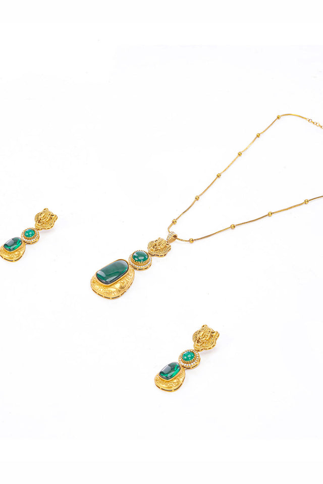 Multi-Color Brass Necklace & Earring Set