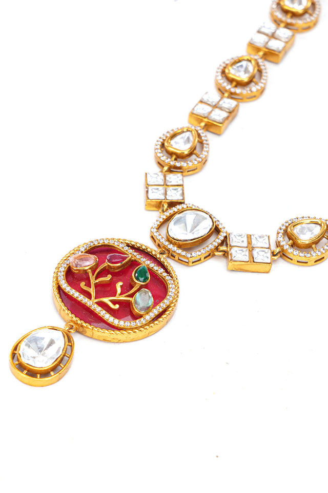 Multi-Color Brass Necklace & Earring Set