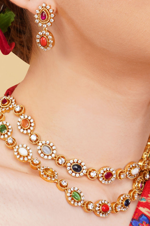 Multi-Color Brass Necklace & Earring Set