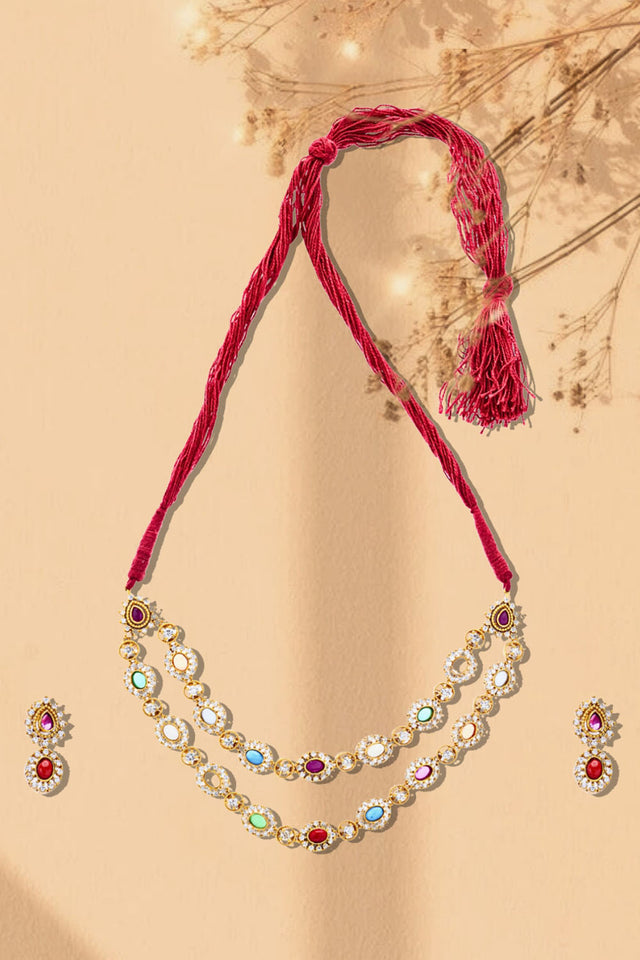 Multi-Color Brass Necklace & Earring Set