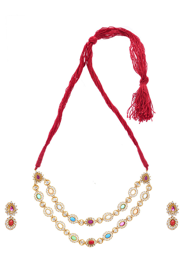 Multi-Color Brass Necklace & Earring Set