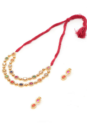 Multi-Color Brass Necklace & Earring Set