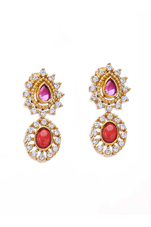 Multi-Color Brass Necklace & Earring Set